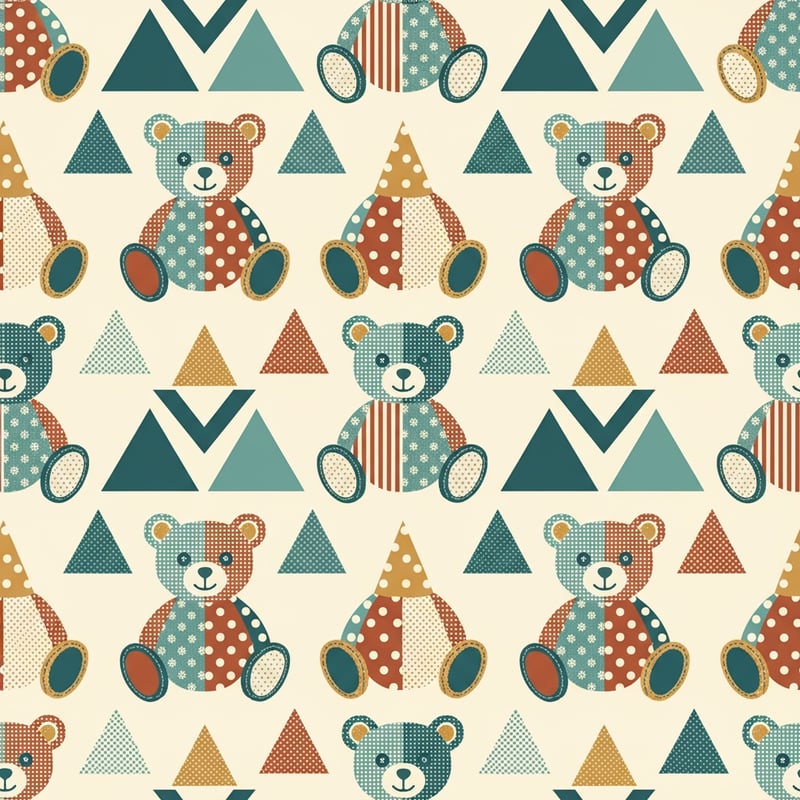 Retro Patchwork Teddy Bear Pattern