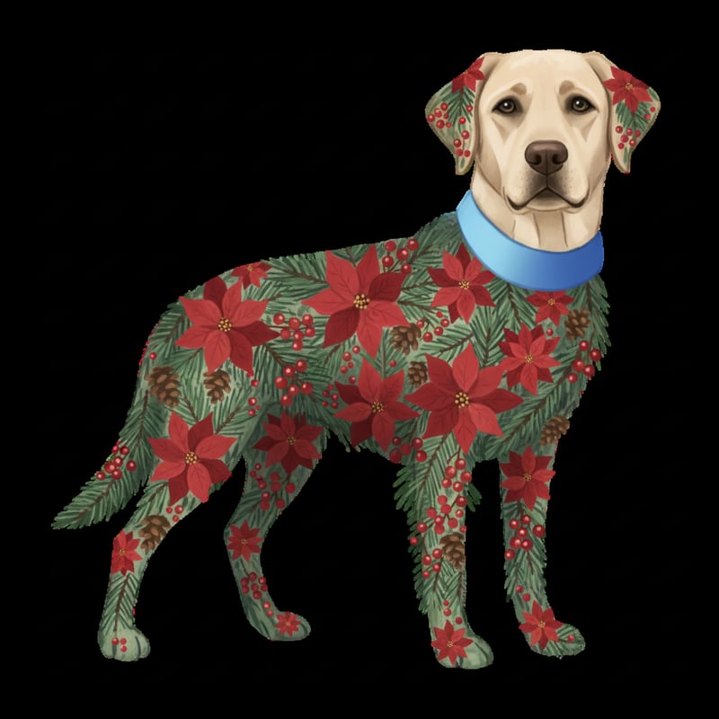 Christmas Boho Floral Labrador Illustration
