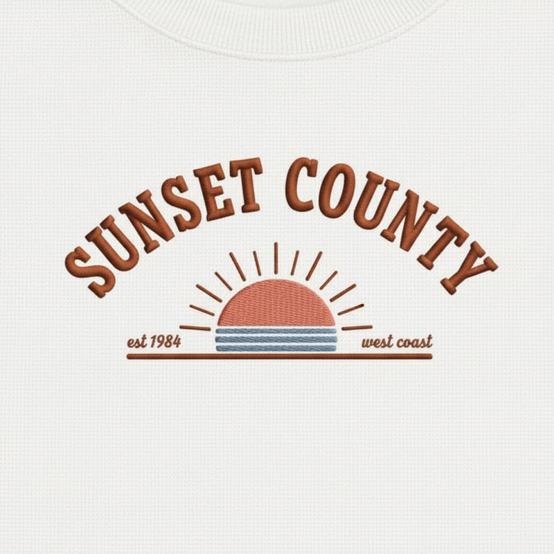 Sunset County Embroidered Sweatshirt Design