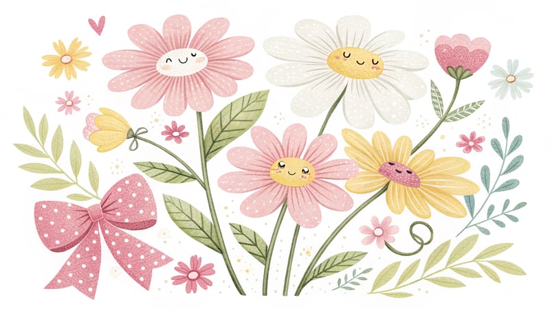 Kawaii Floral Clipart Set