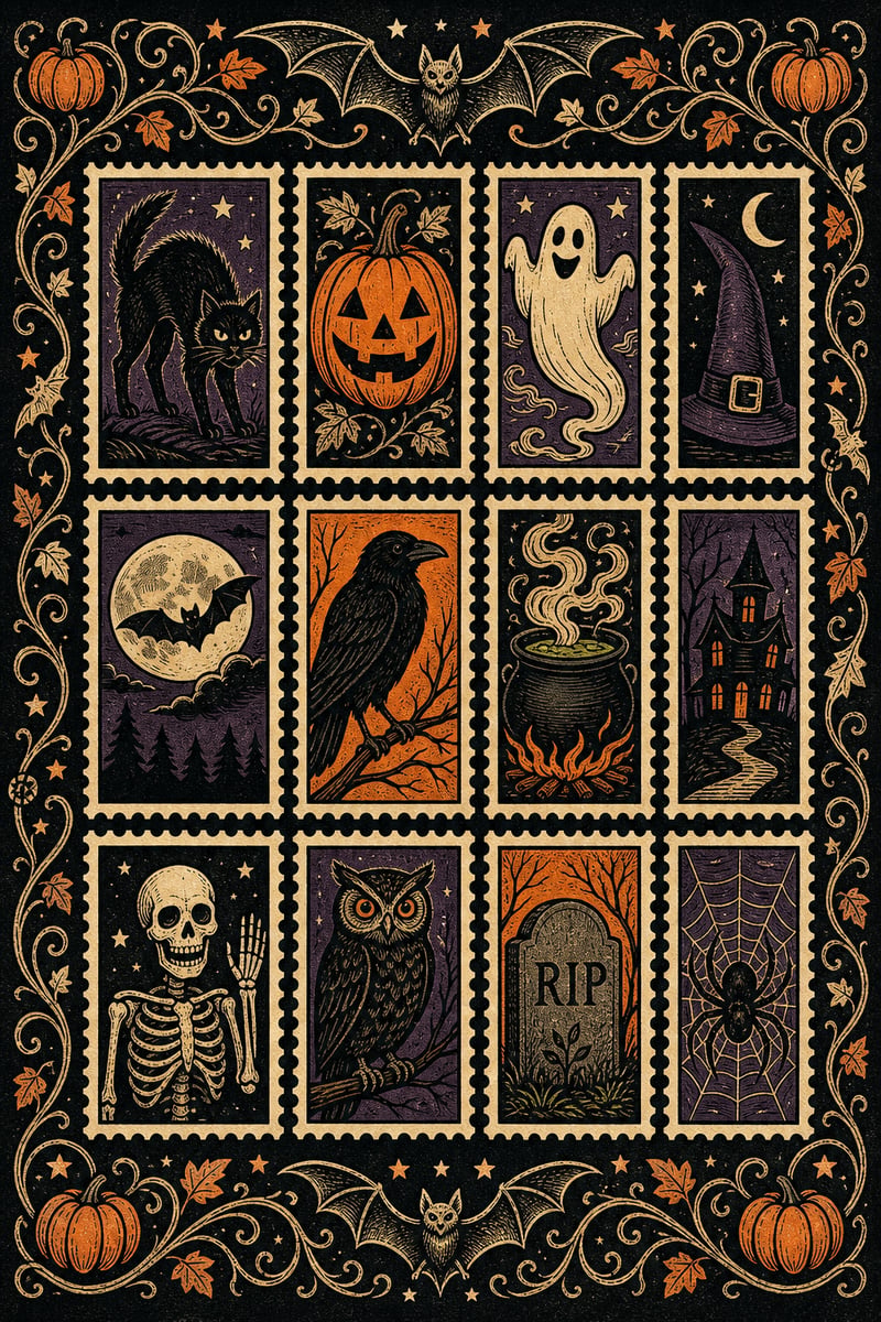 Vintage Halloween Stamp Grid