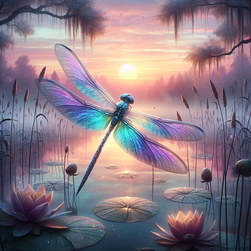 Ethereal Dragonfly at Sunrise