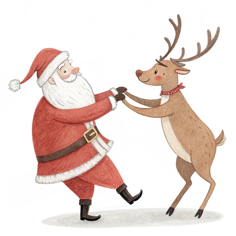 Santa and Reindeer Waltz Drawing