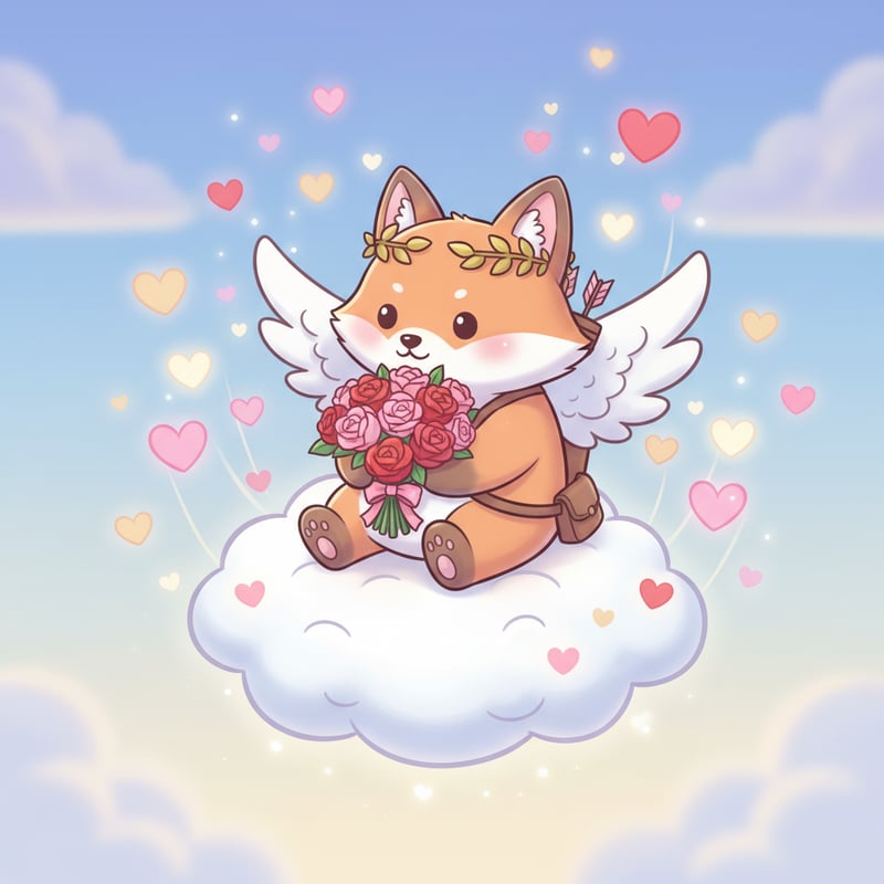 Chibi Fox Cupid with Wings