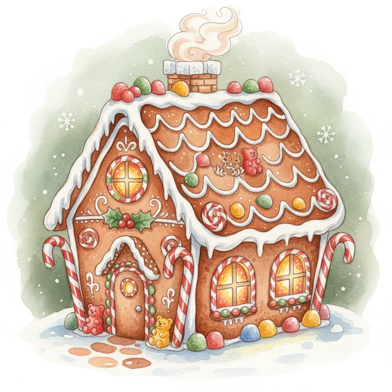 Realistic Gingerbread House Watercolor Clipart