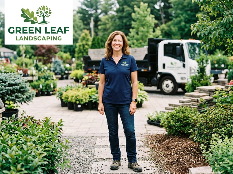 Friendly Landscaping Owner Posing with Logo