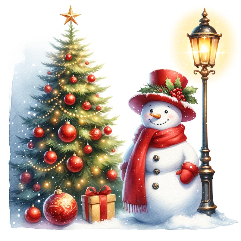 Cheerful Snowman with Christmas Tree