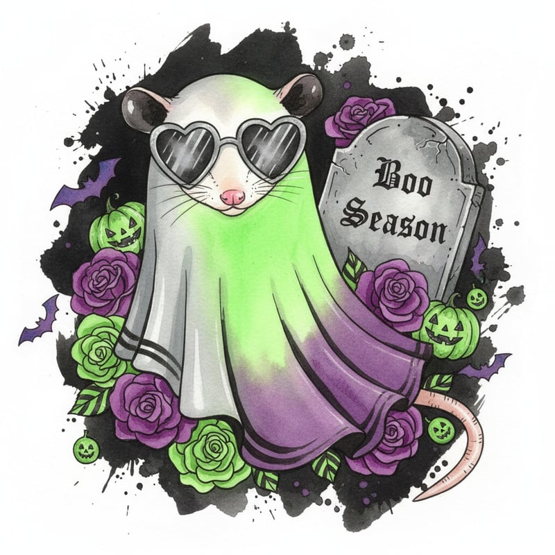 Cute Opossum in Halloween Watercolor