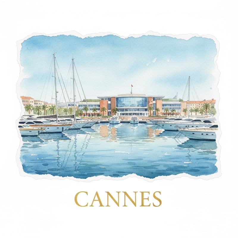 Watercolor Painting of Cannes Harbor