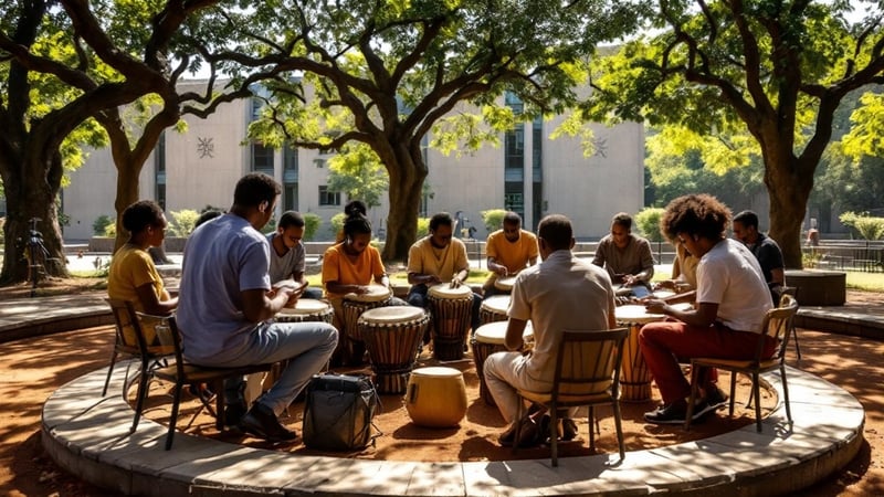 Ethnomusicology Students Practicing Drumming