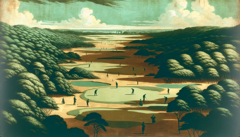 Painterly Bird's-Eye Golf Course Scene
