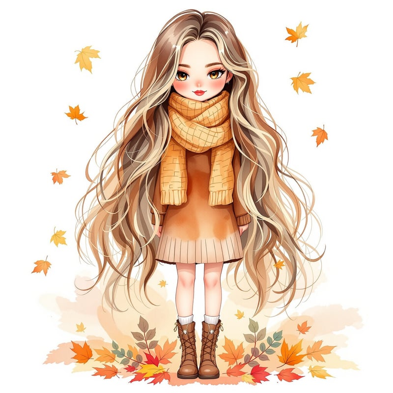 Watercolor Fall Girl Clipart
