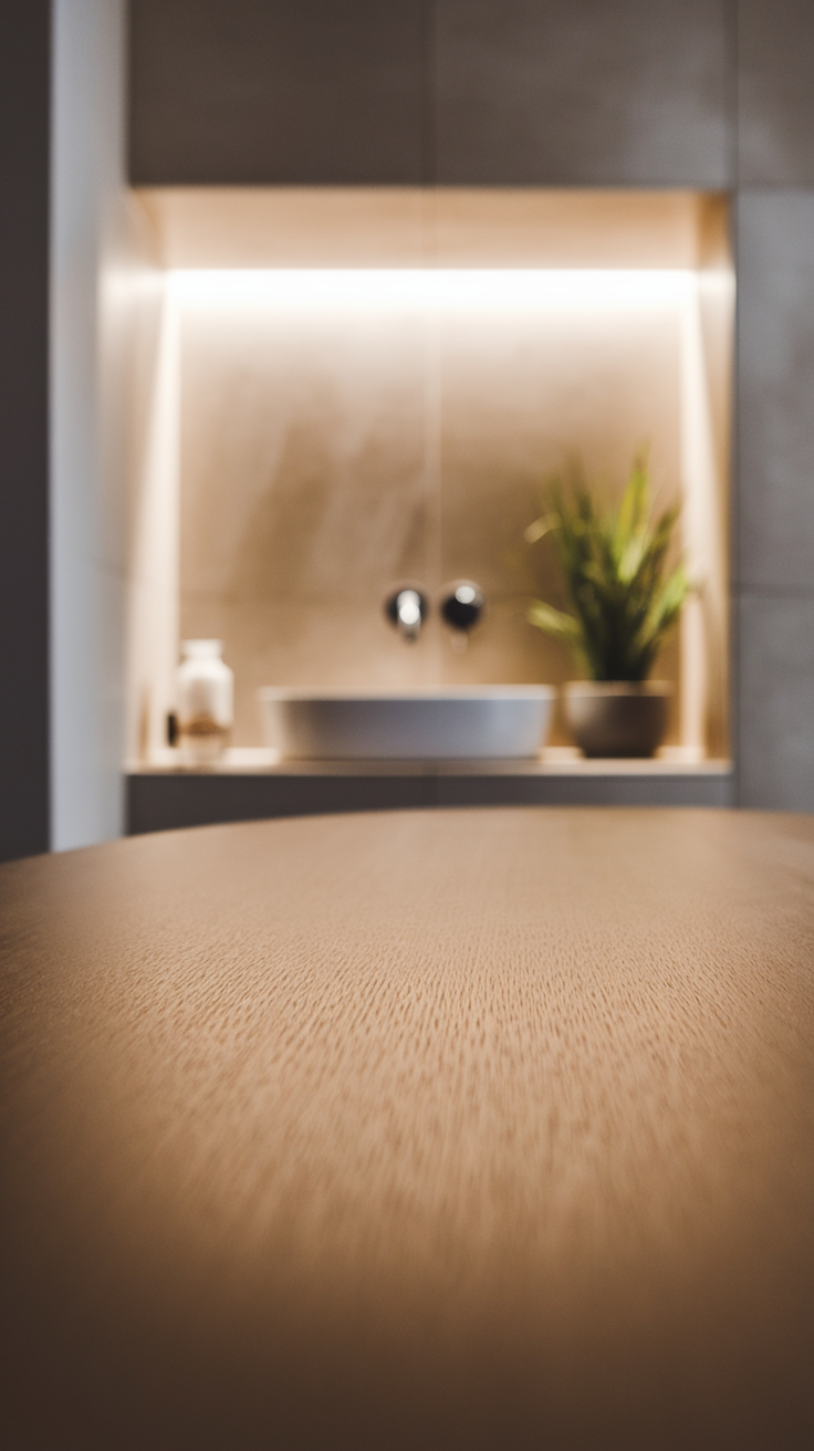 Cozy Modern Bathroom with Wooden Tabletop