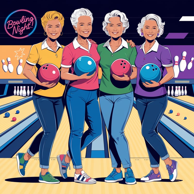 Colorful Illustration of Older Women Bowling