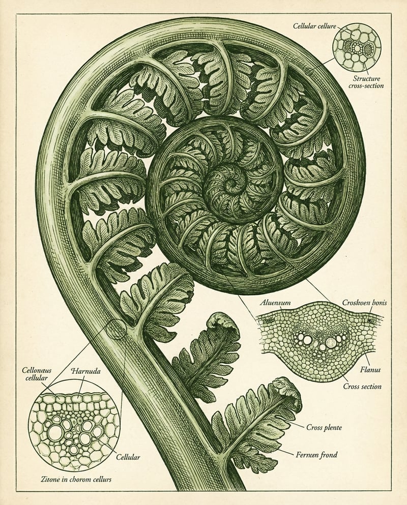 Fern Leaf Spiral Botanical Illustration