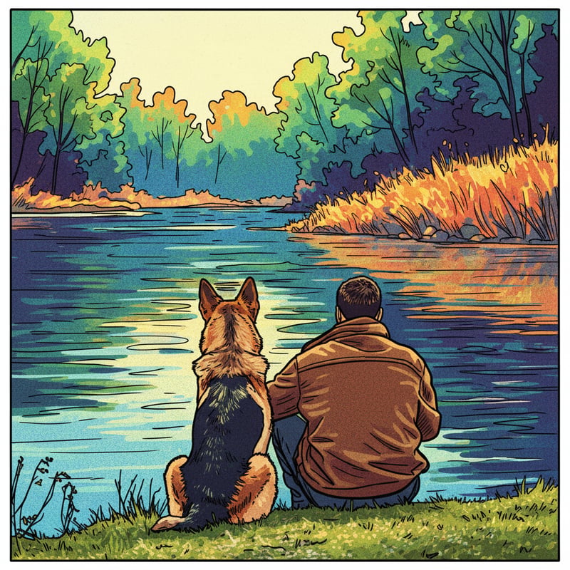 Colorful Comic Style Man and Dog