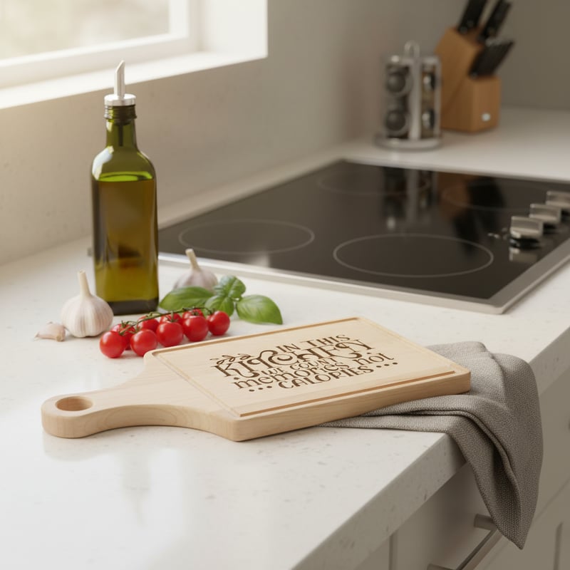 Engraved Board on Kitchen Countertop