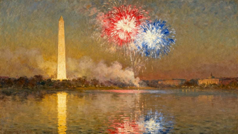 Fireworks Over Washington Monument Painting