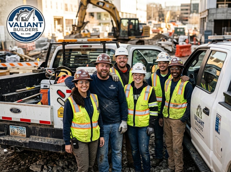 Construction Crew Posing with Work Truck