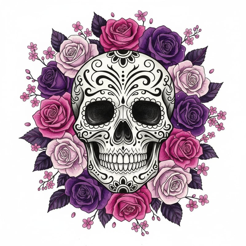 Hyper Realistic Sugar Skull with Roses