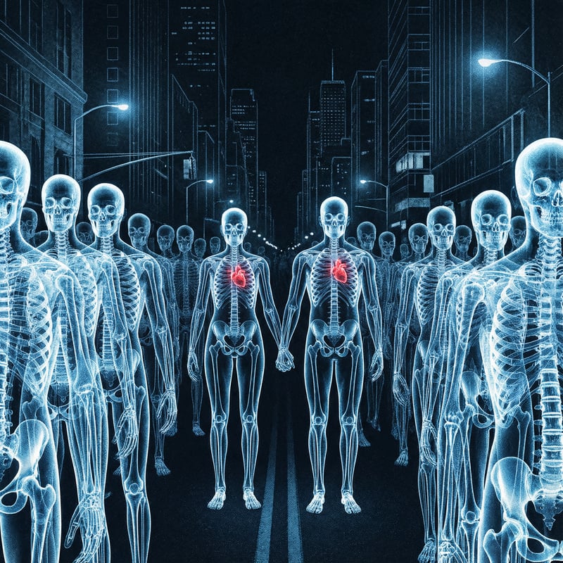 X-ray NYC Street with Glowing Hearts