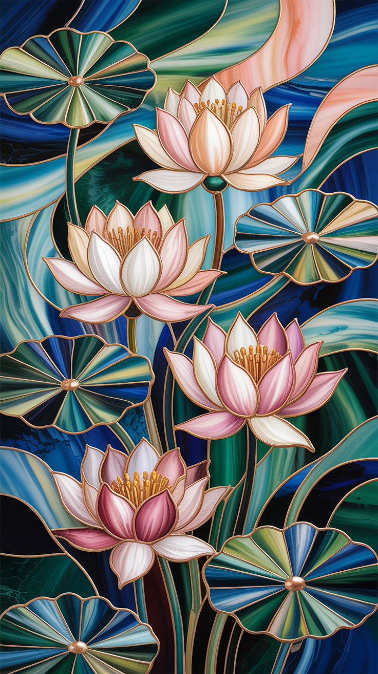 Serene Lotus Stained Glass Art