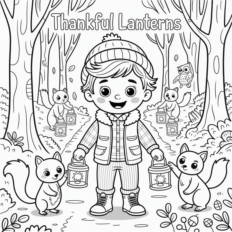 Thankful Lanterns Coloring Page