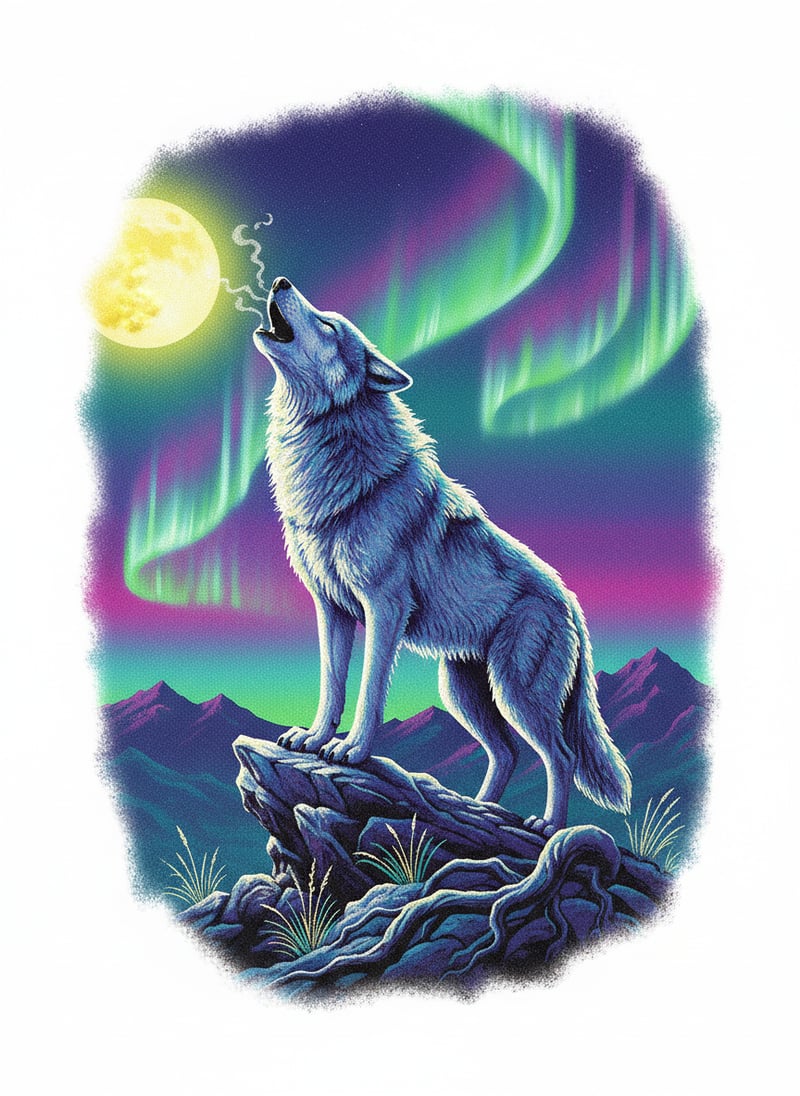 Vintage 1990s Airbrush Wolf Art