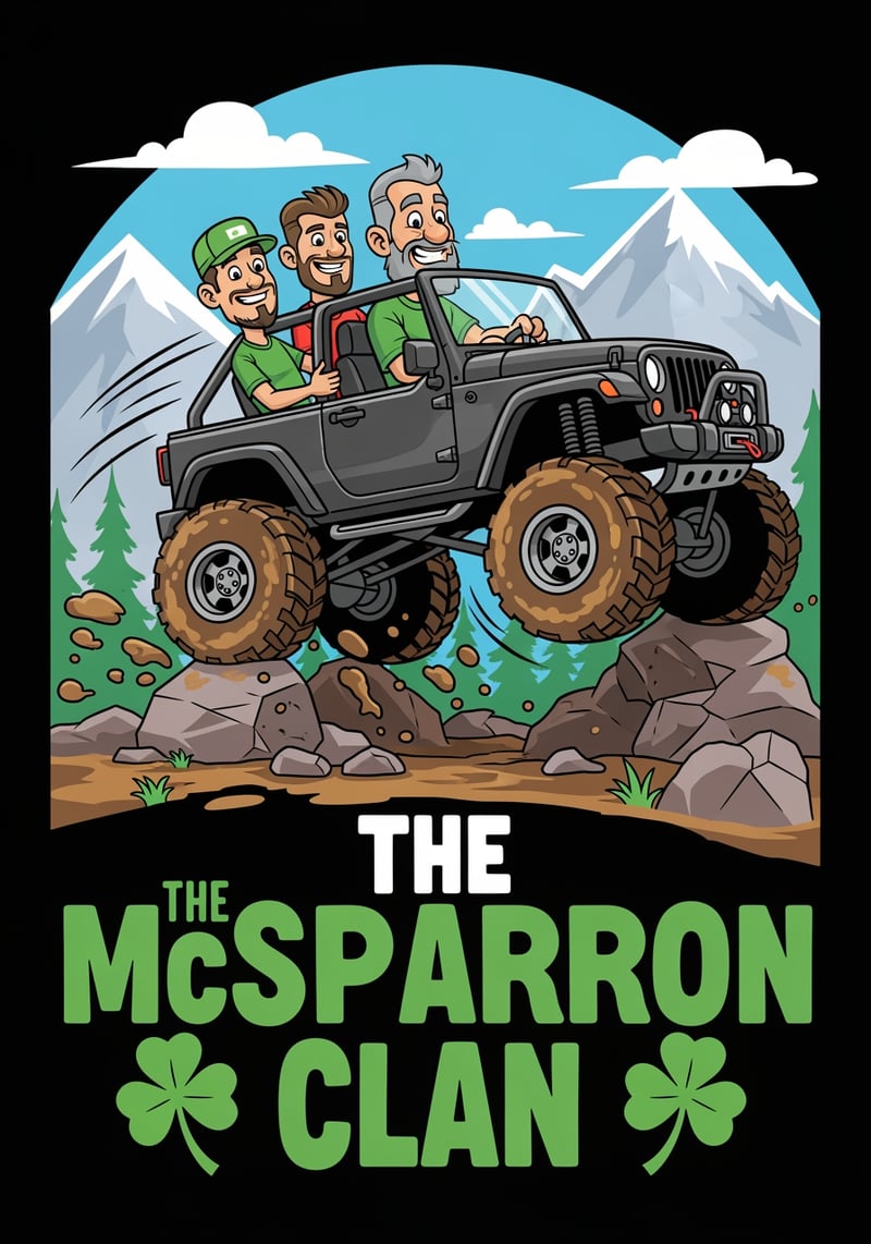 Cartoon Jeeping Adventure T-Shirt Design