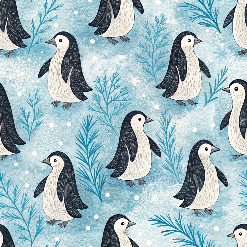 Abstract Penguin Blue Brush Pattern
