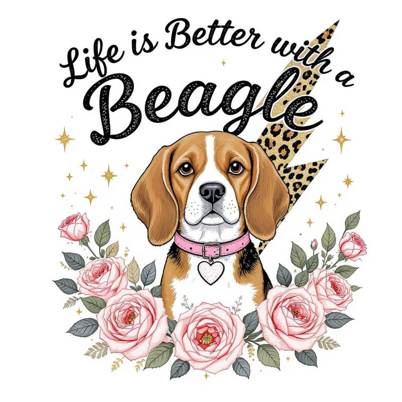 Beagle with Roses and Leopard Bolt