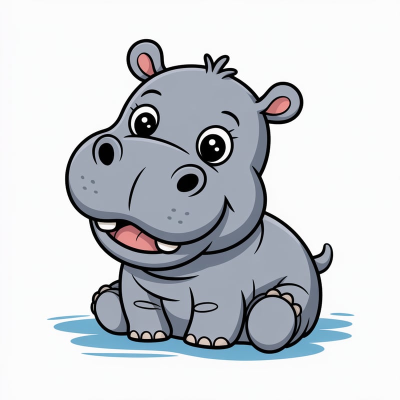 Cute Animated Baby Hippo Art