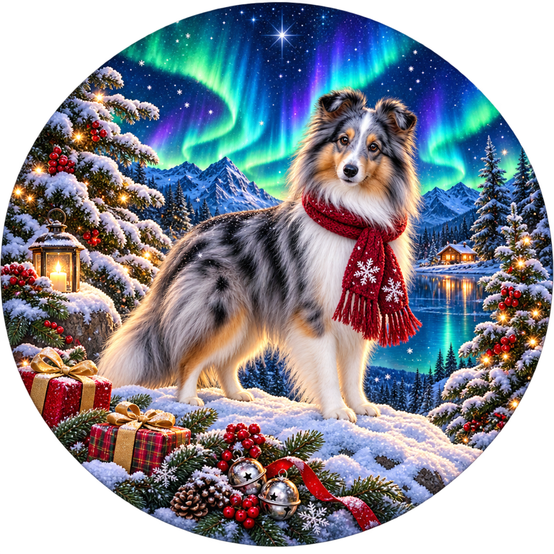 Shetland Sheepdog Winter Aurora Circle
