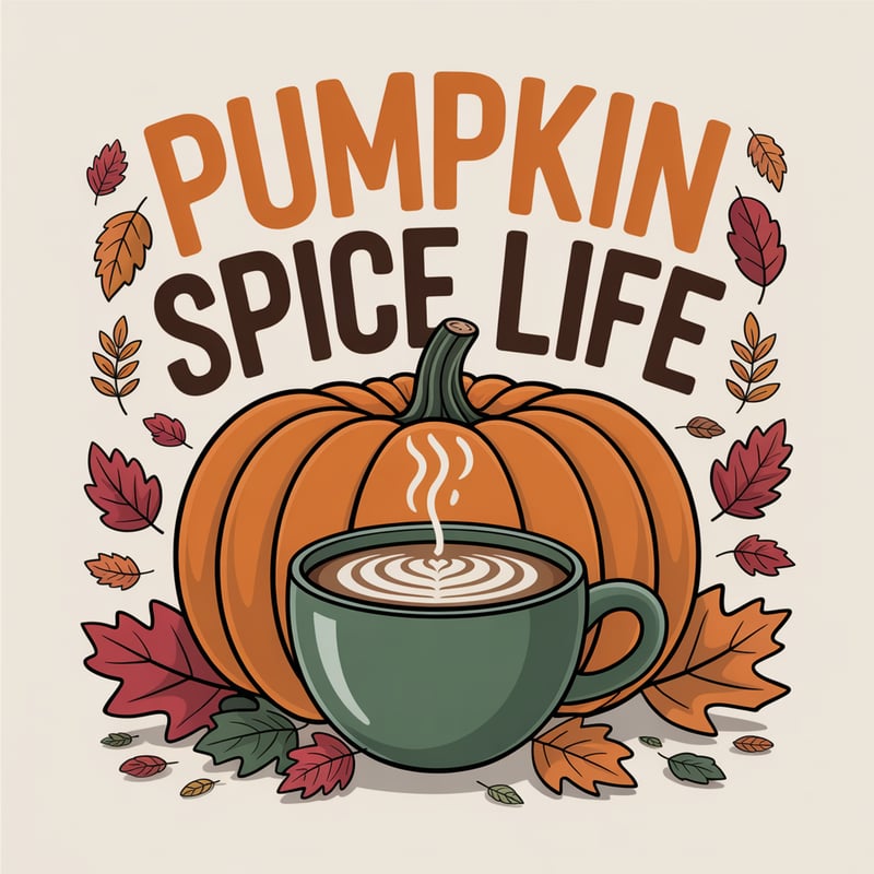Pumpkin sipping latte in autumn