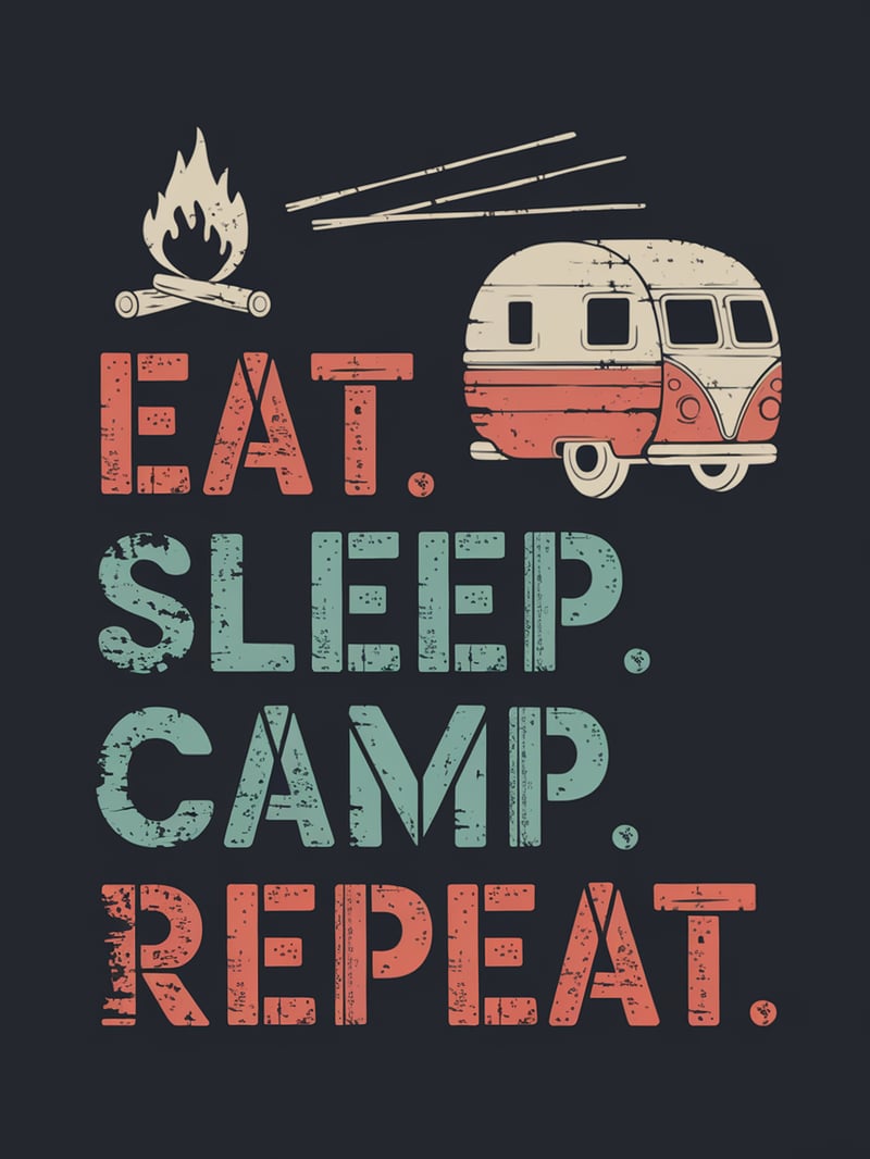 Campfire and Camper Van Silhouette