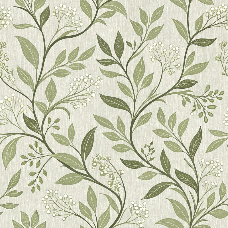 Organic Sage and Ivory Vine Pattern
