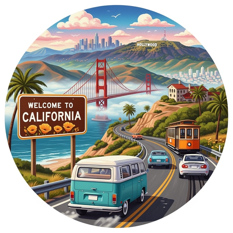 California Road Trip Circular Scene