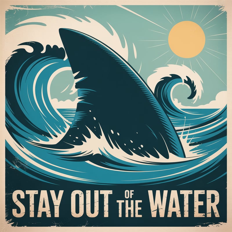 Retro Beach Poster with Shark Fin