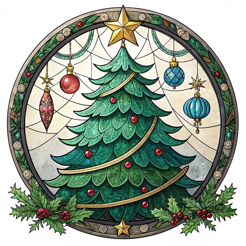 Stained Glass Christmas Tree Medallion