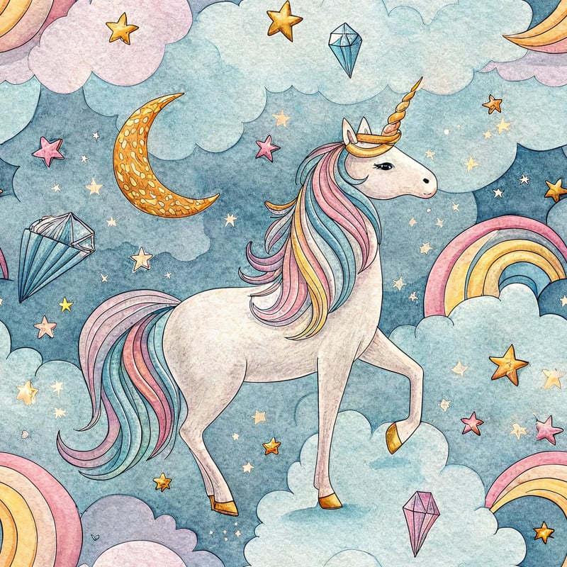 Whimsical Unicorn Cloudscape Pattern