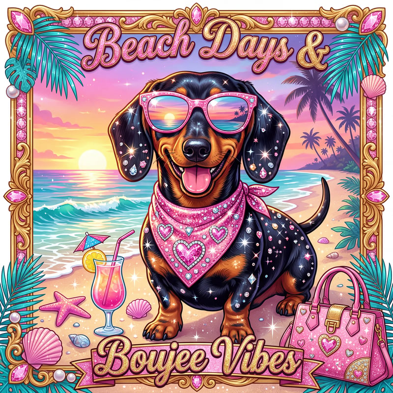 Dachshund Beach Party Illustration