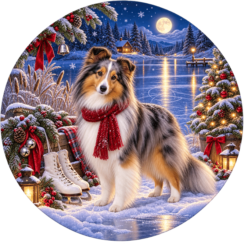 Shetland Sheepdog Winter Circle PNG