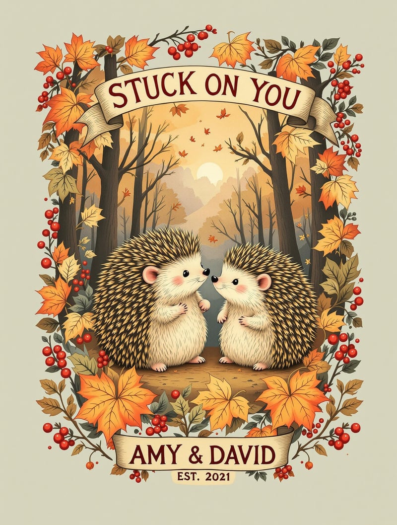 Vintage Hedgehogs in Autumn Artwork