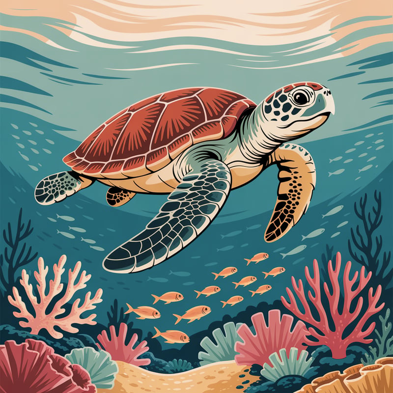 1950s Vintage Loggerhead Turtle Pattern