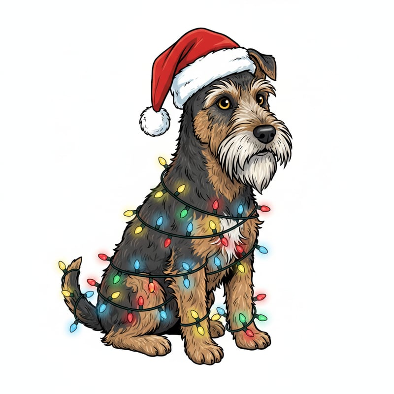 Welsh Terrier with Christmas Lights