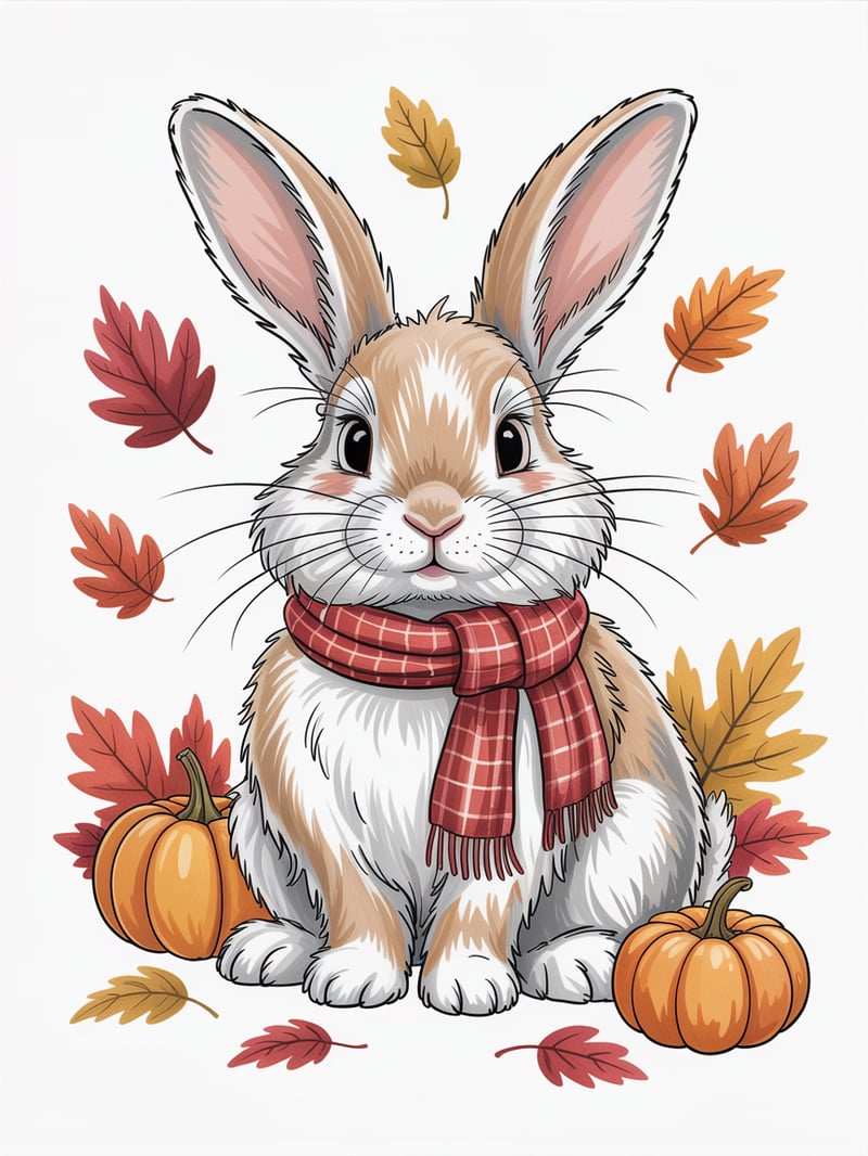 Fluffy White Rabbit in Autumn Scene