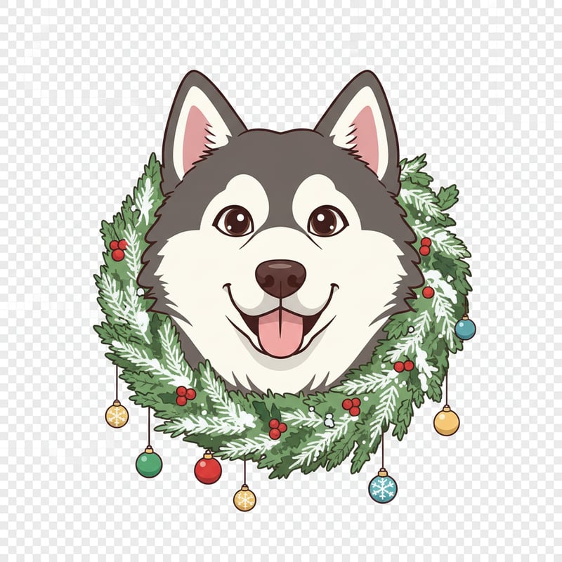 Alaskan Malamute with Christmas Wreath