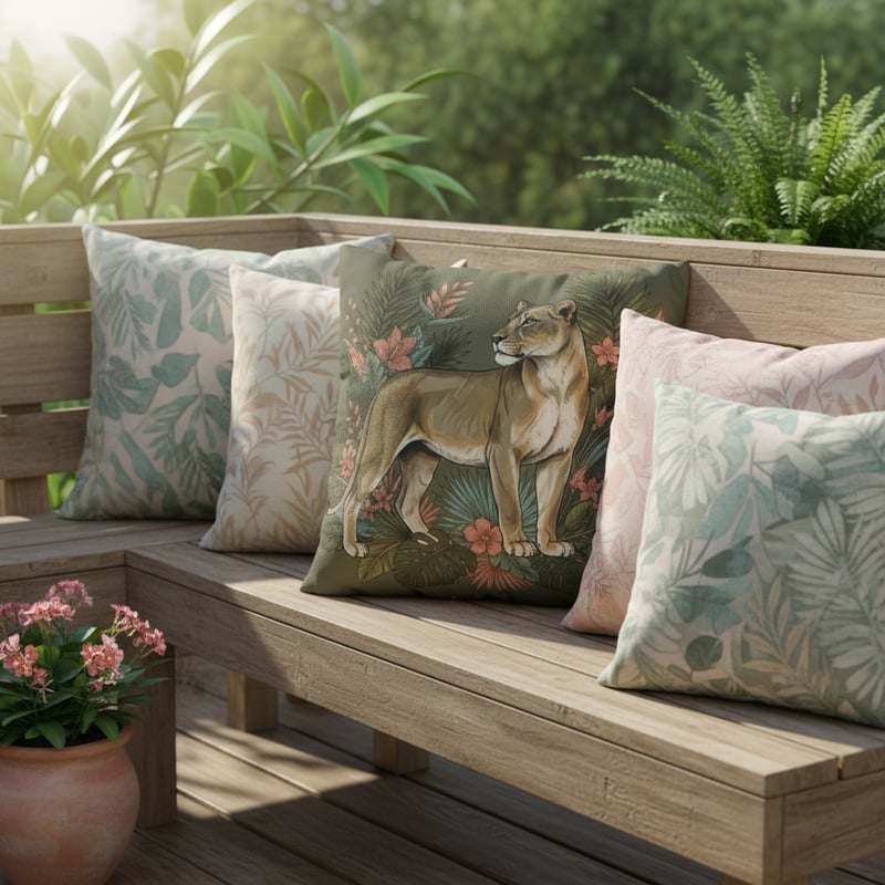 Outdoor Cushion Mockup with Garden Style