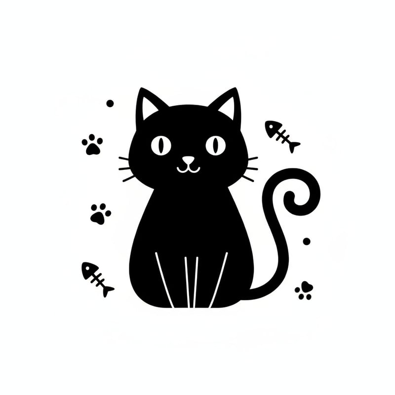 Cute 2D Black Cat Vector