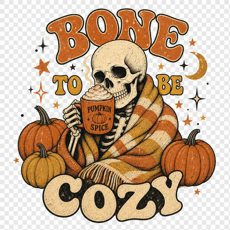 Bone To Be Cozy Retro Halloween Art